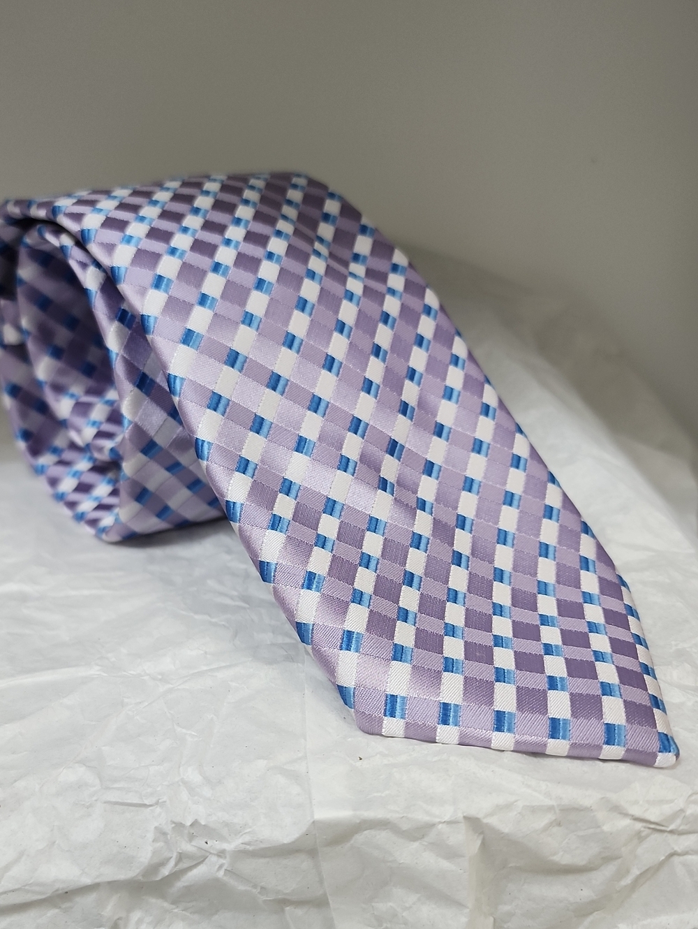 Sean‎ John Lavender and Blue Checked Silk Tie Extra Long